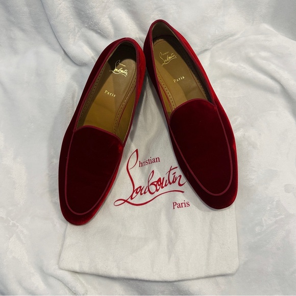 Christian Louboutin Red Velvet Loafers 46.5eu 13.5us - Picture 2 of 6